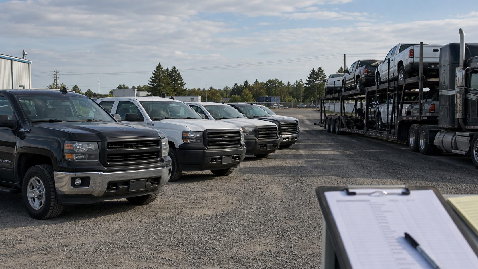 Unit list and lot staging for dealer or fleet transport for vehicle transport transport planning.